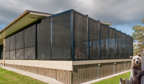 exterior shot of home with Crimsafe Petio enclosure keeping pets inside